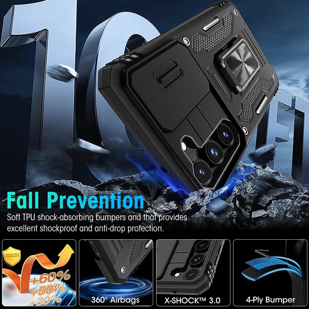 ZORBES Phone Case for Samsung Galaxy S23 with Rotatable Kickstand Phone Grip, S23 Hard PC Phone Case with Sliding Camera Cover Anti-Scratch Phone Cover for Samsung Galaxy S23 Black ZORBES Phone Case for Samsung Galaxy S23 with Rotatable Kickstand Phone Grip, S23 Hard PC Phone Case with Sliding Camera Cover Anti-Scratch Phone Cover for Samsung Galaxy S23 Black